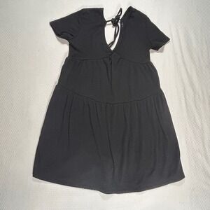 Saints 21 Babydoll Mini Dress‎ Womens Black Ribbed Tiered Tie Back XS D541-4